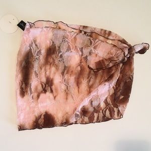 Lace Sarong OS Pink & Brown Swim Cover Up sheer Mesh Floral Sarong Wrap